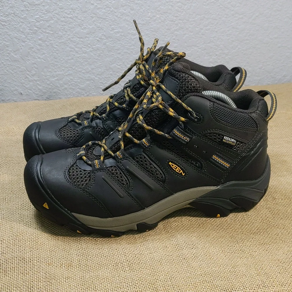 Keen Lansing Mid Waterproof Steel Toe Work Boots Men's Sz 9D, Dark Grey/Yellow - Picture 4 of 8